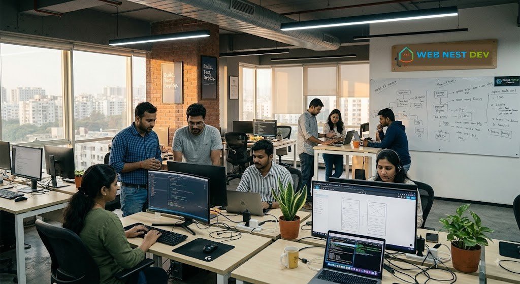 Developers at work on the Web Nest Dev floor